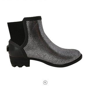 Sorel Women's Janey Chelsea Black + Silver Rubber Boots